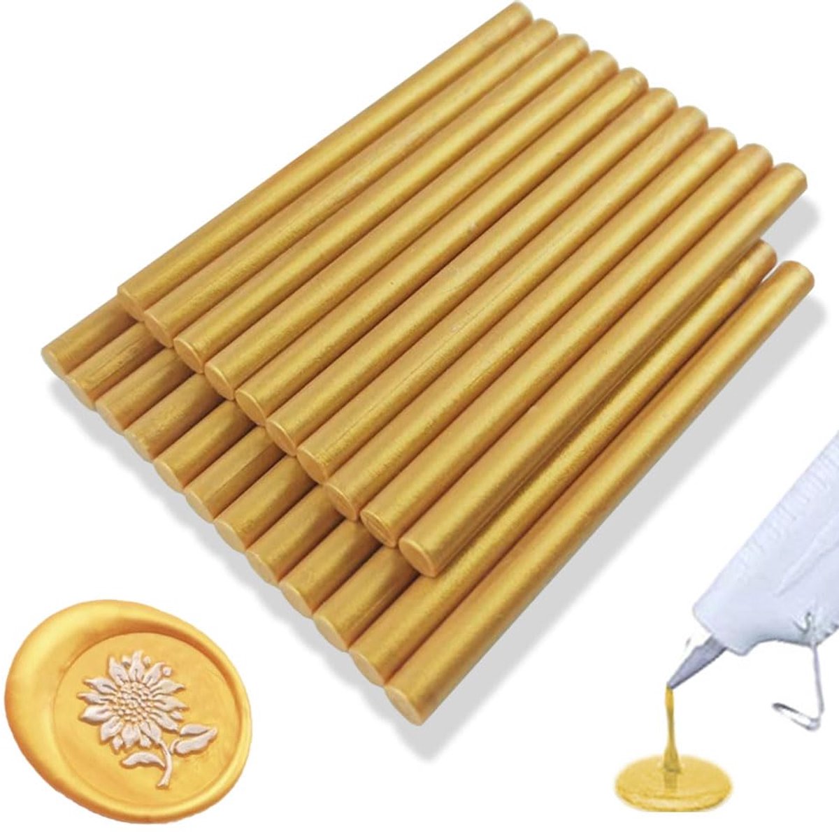 Stok van de wasverbinding, Ioggtser 20 PCS Mini de Zegelstok van de Wasverbinding van het Lijmpistool voor wasverbinding,Verzegelende Wasstokken voor Uitnodigingen (Gold)