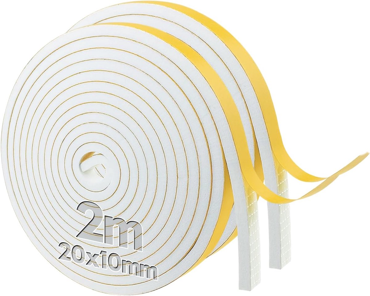 Zelfklevend, voor deuren en ramen, deurafdichting, zelfklevende raamafdichting, rubberen afdichtstrip, geluidsisolatie, stootzegel (20 mm x 10 mm x 2 m, 2 rollen)