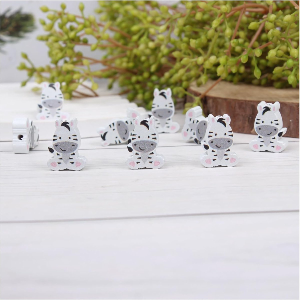 Kralen, houten kralen met dierenvorm, ronde houten kralen, solide kleuren, losse kralen, zebrakralen, voor sleutelkoord, armband, halsketting, zebra, 16 mm, 50 stuks