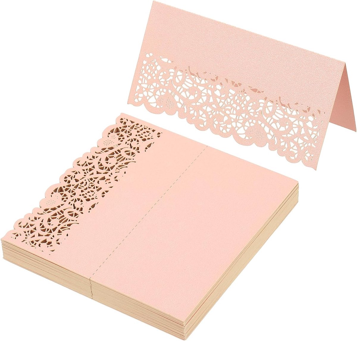 50 stuks bruiloft plaats kaarten, laser gesneden kant tafel plaats kaart gevouwen tent kaart naam kaarten voor tafel bruiloft setting buffet receptie, roze