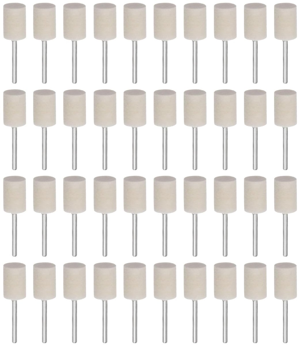 40 stuks wolvilt gemonteerde mandrel-punten 12 mm kop 1/8 inch schacht cilinder polijstbits Burrs vilt polijstwiel voor draaigereedschap