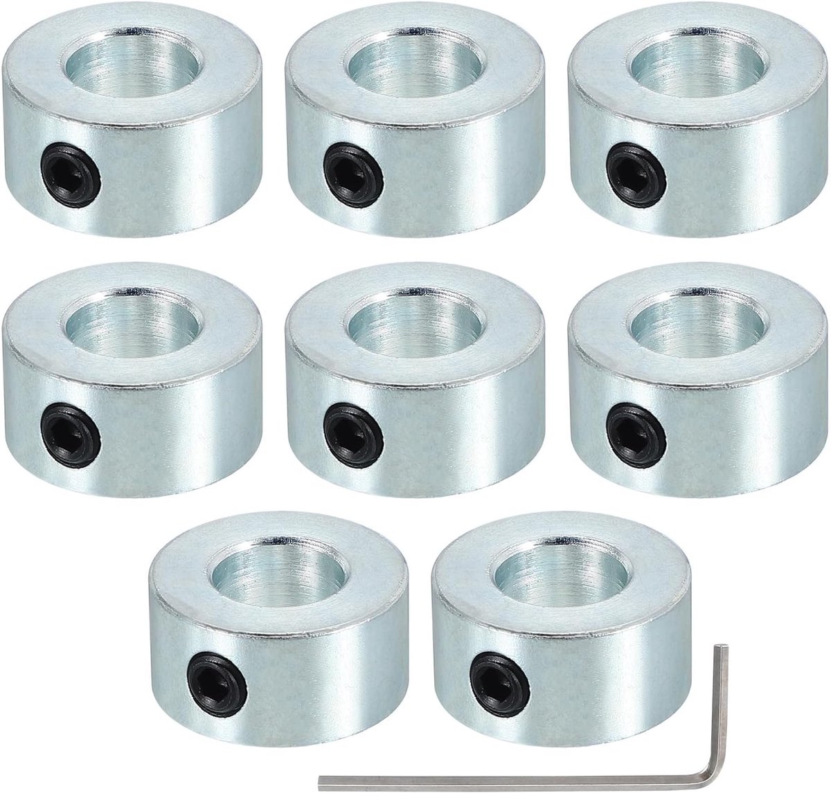 Boring 3/8 inch golfkraag 13/16 inch OD 3/8 inch dik, 8 stuks koolstofstalen zijklauwkraag met M5-schroefdraadpen en sleutel voor de gereedschapsindustrie, zilver