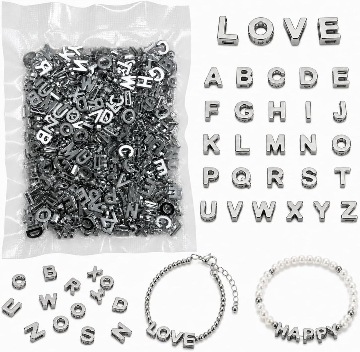 Kralen, kleurrijke 12 mm 3D A-Z alfabetkralen | willekeurig gemengde matte kunststof kralen met letters voor het maken van sieraden, doe-het-zelf knutselwerk en decoraties