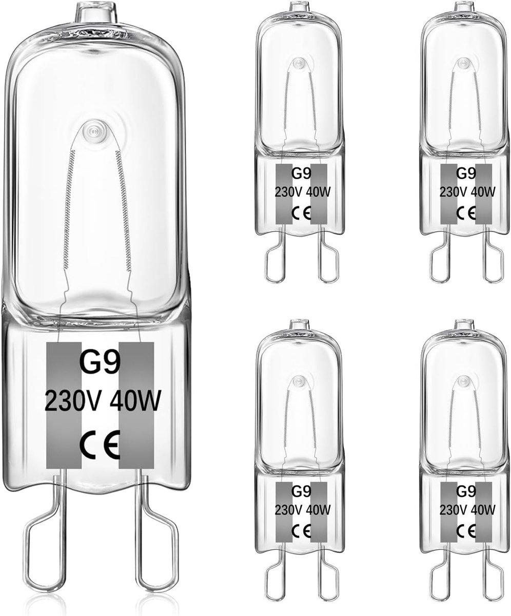40W halogeen ovenlampen, dimbaar, 300℃ hittebestendig, 2700K warm wit, 520LM, G9 capsulelamp voor oven, wasbranderlampen, afzuigkap, tafellampen, 5-pack