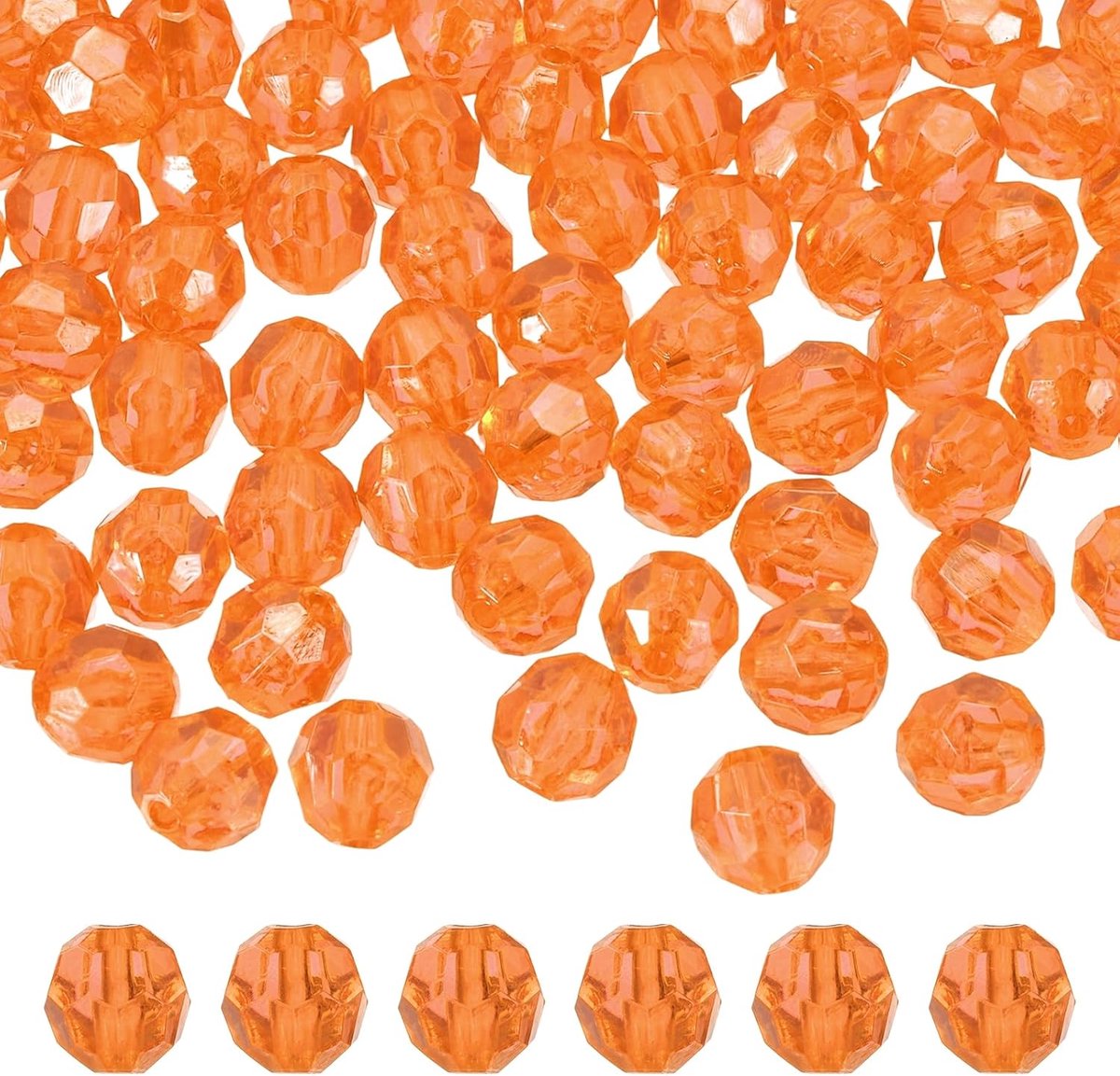200 stuks gefacetteerde ronde acrylkralen, 10 mm, losse glaskralen, voor armbanden, halskettingen, sleutelhangers, knutselen, sieraden, oranje