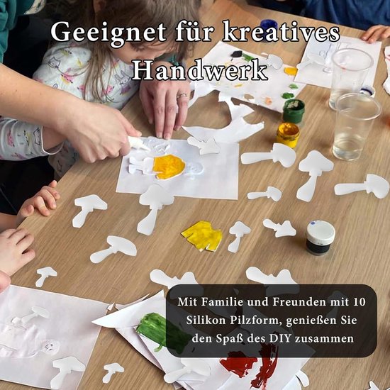 10 stuks siliconen paddenstoelvormen, siliconen vormen, gietvormen, paddenstoel, 3D, paddenstoel, siliconen kaarsvormset met roerstaafjes, epoxyharsvormen voor knutselwerk, gips — afbeelding 2
