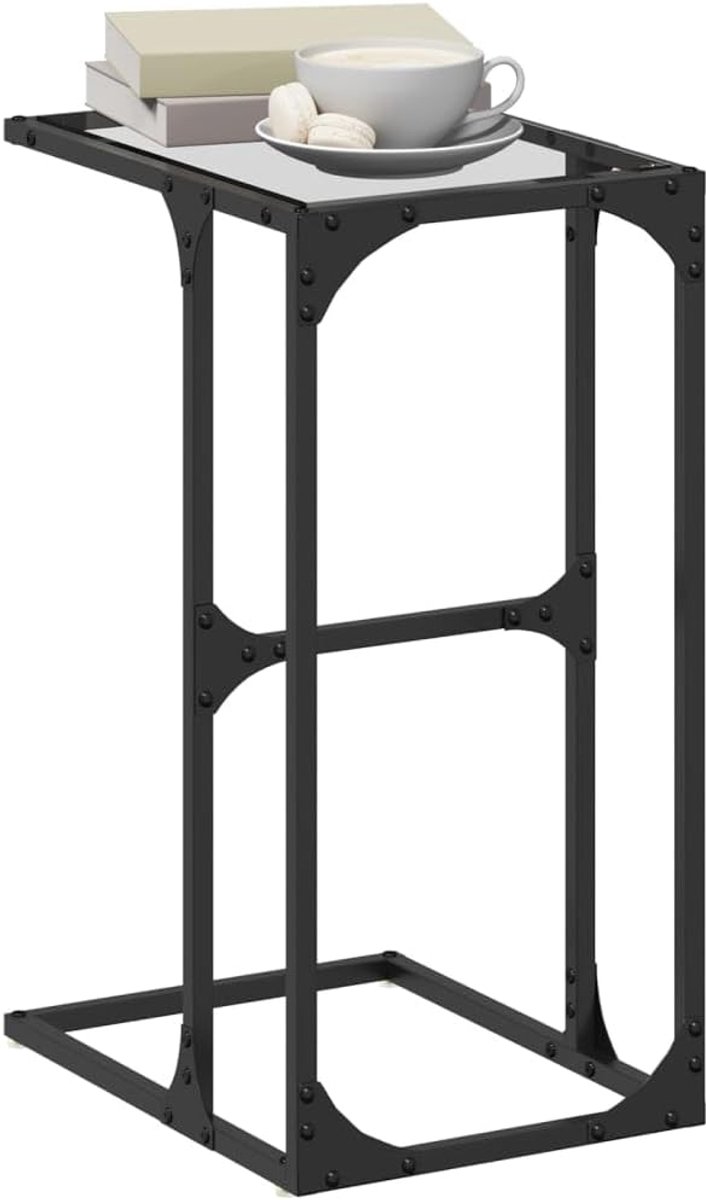 Stalen Bijzettafel met Transparant Glas, 40x30x61,5 Cm, Industriële Stijl, Voldoende Opbergruimte, Praktisch Tafelblad, Ruimtebesparend Ontwerp, Montage Vereist, Juridische (Transparant)