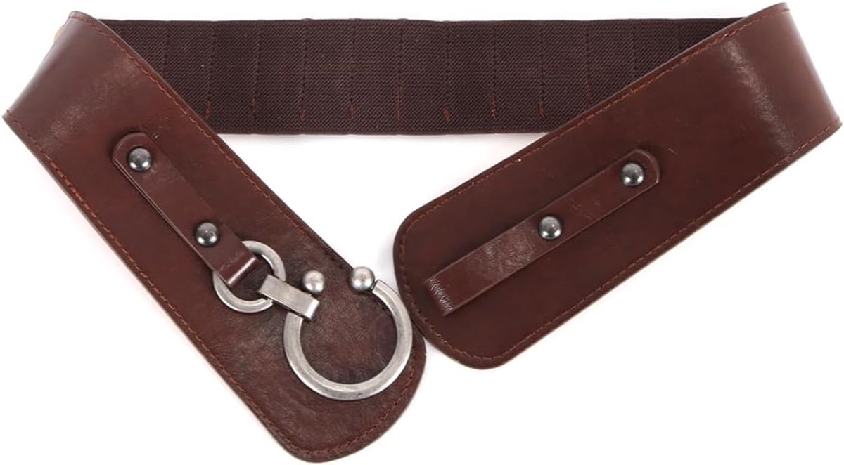 Riem voor dames, ronde haak, vintage, verstelbare gesp, elastische tailleband voor truien, jassen, jurken en jeans (koffie)