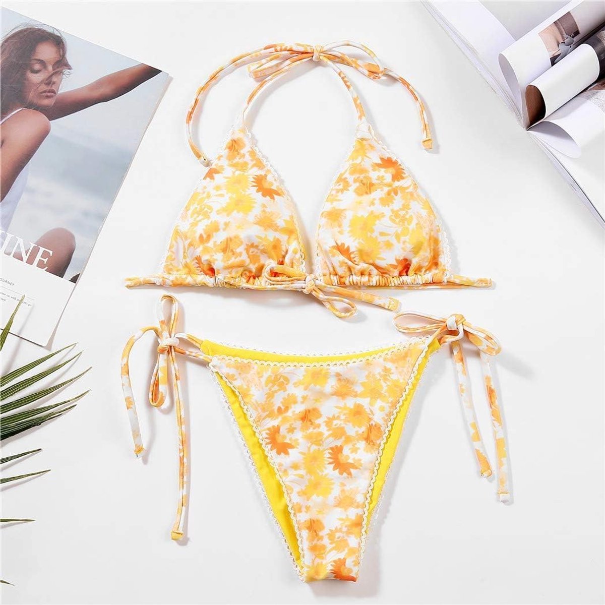 Bikini dames set tweedelige haltertop triangel sexy string badpak badmode zijdelingse vetersluiting