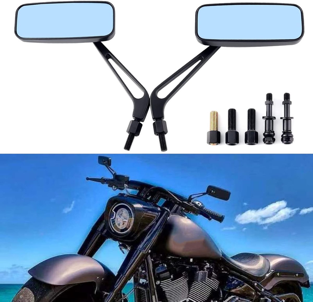 8 mm 10 mm Rechthoekige motorfiets achteruitkijkspiegel vleugelzijspiegel voor Sportster 883 1200 Dyna Street Electra Glide Rock King Rocker Bobber Cruiser Chopper Touring
