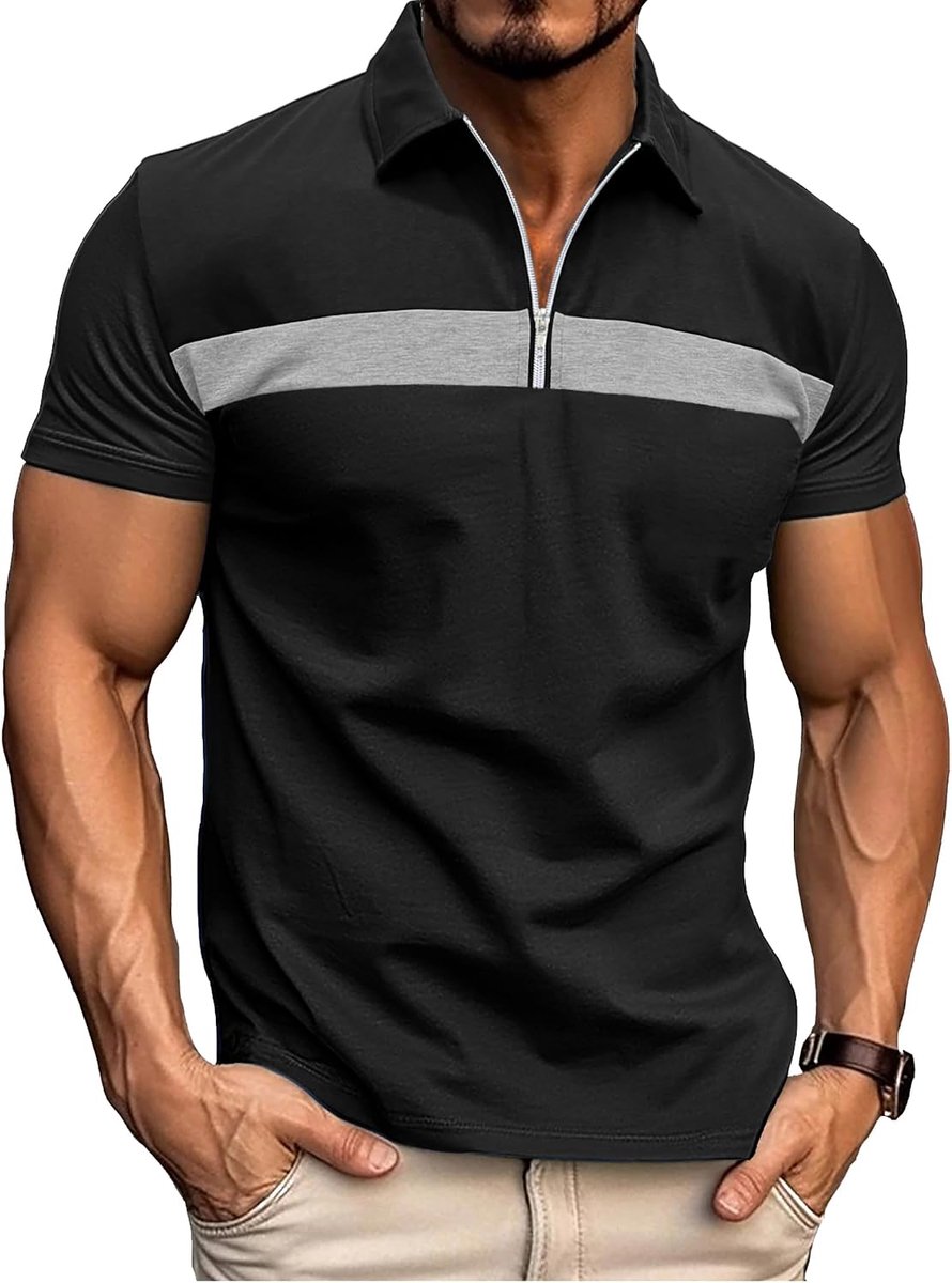 1/4 Zip Poloshirt voor heren, korte mouwen, Raglan, katoen, golfshirt, regular fit S-3XL