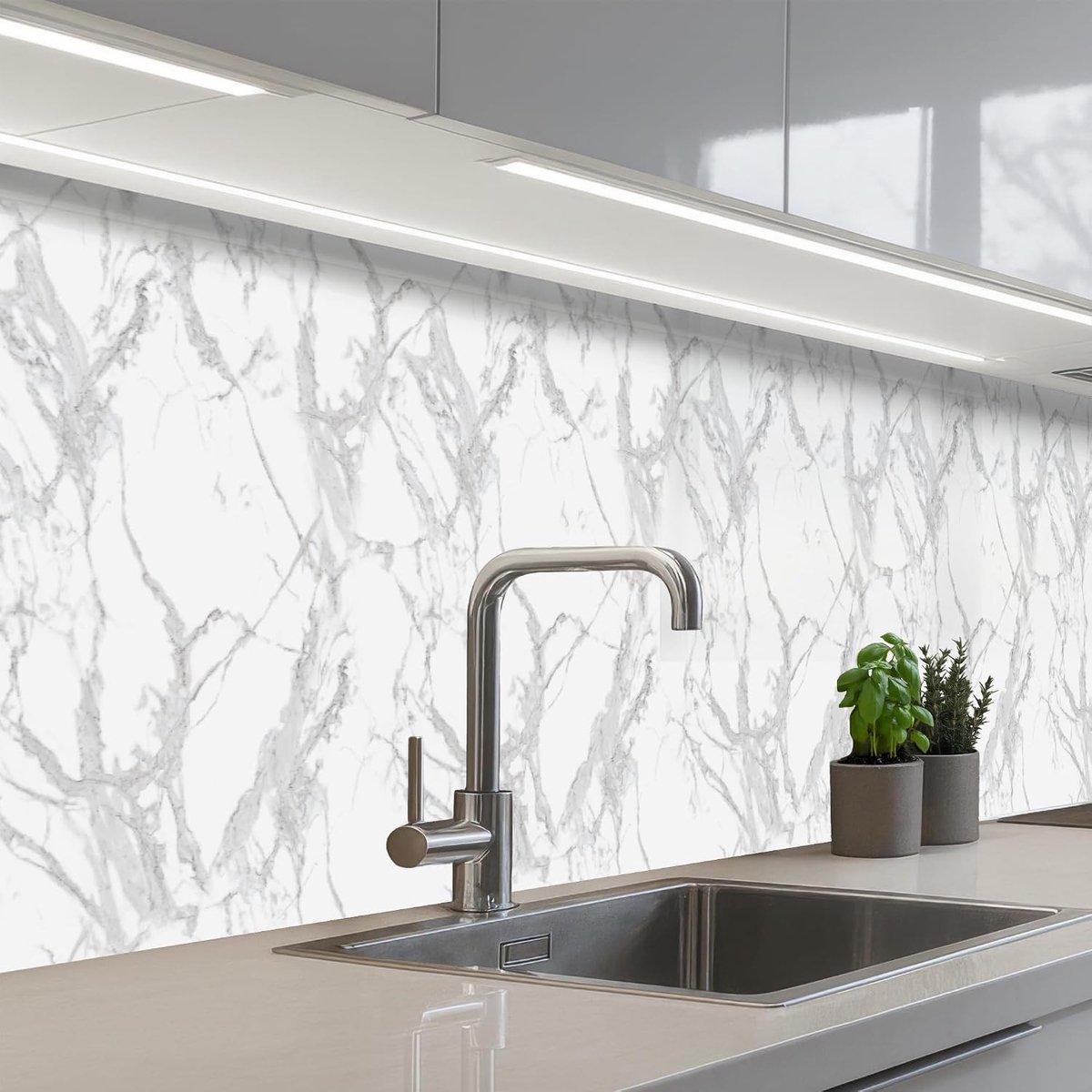 Keukenachterwand 60x500 cm zelfklevend keuken decoratie accessories home kitchen spatscherm Marmer - Zuiver - Grijs - Aders