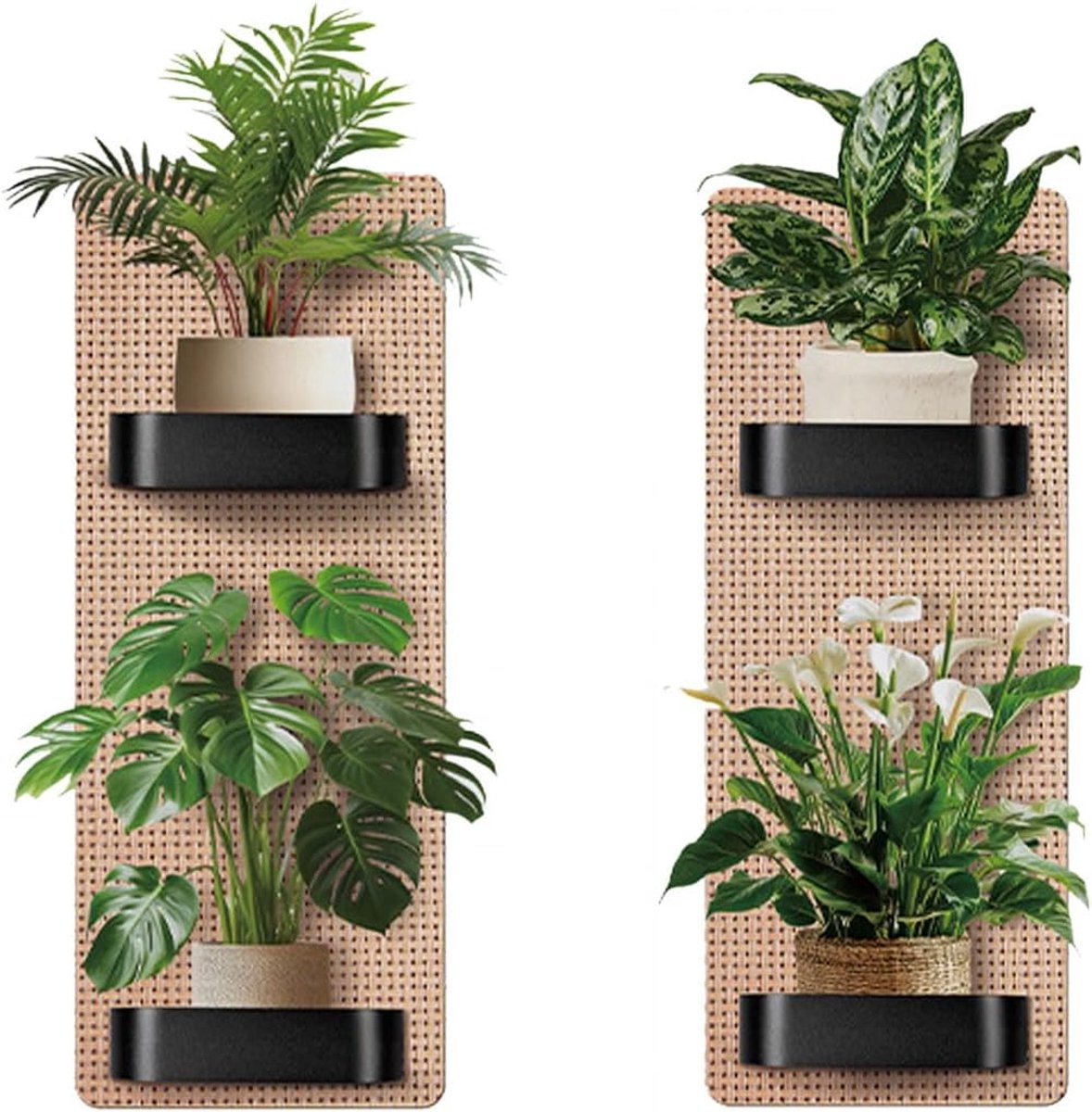 2 stuks 30 * 60CM muursticker groene potplanten bloemen vazen - 3D zelfklevende muurdecoratie met groene planten en bladeren - moderne muurschildering voor woonkamer kantoor hotel