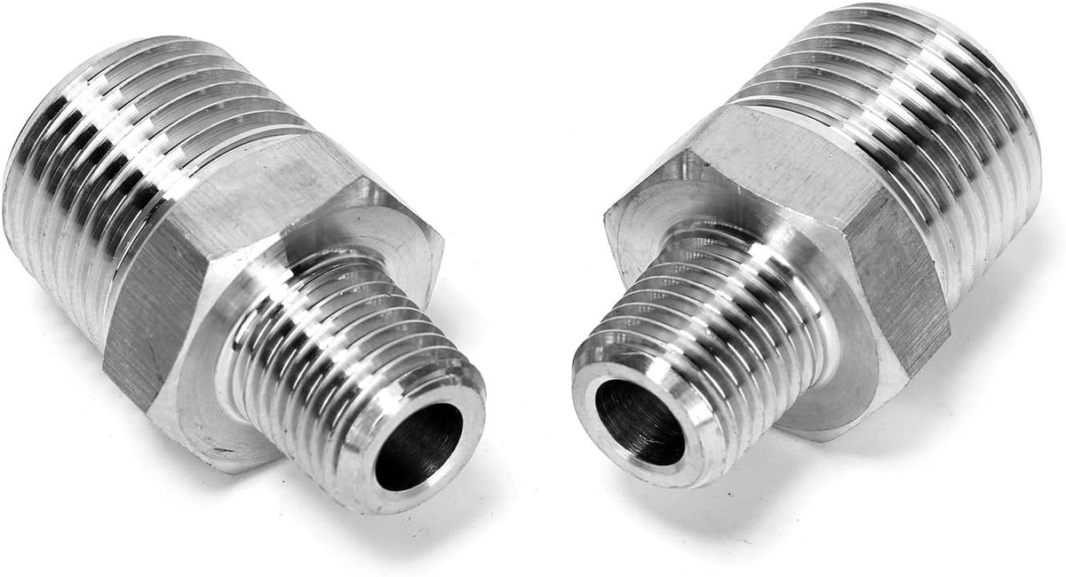 2 Stks RVS Fitting (1/2 "tot 1/4") NPT Mannelijk voor Kraan Adapter, Airbrush Slang Adapter Connector