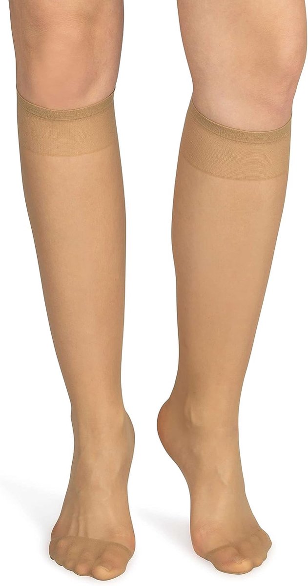 Kniekousen eenkleurig 15 DEN casual stijl drukvrij halfmat transparant met comfortabele bovendeel, twee paar, eenheidsmaat