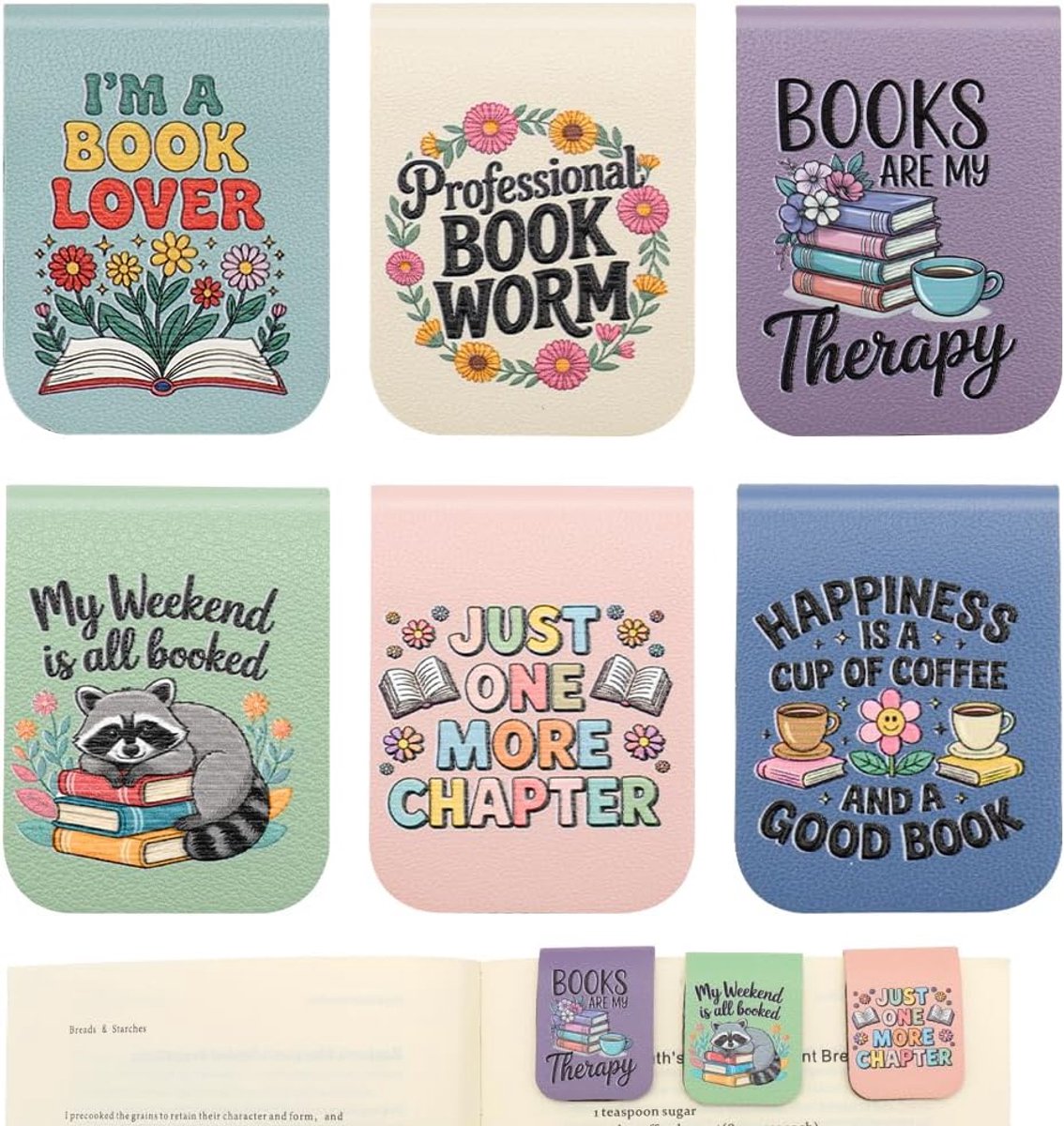 Magnetische bladwijzers set van 6 - Inspirerende & leesdesigns - Magnetische bladwijzer van PU-leer voor boeken - gepersonaliseerde bladwijzer - originele bladwijzers - cadeau voor lezers (lesen)