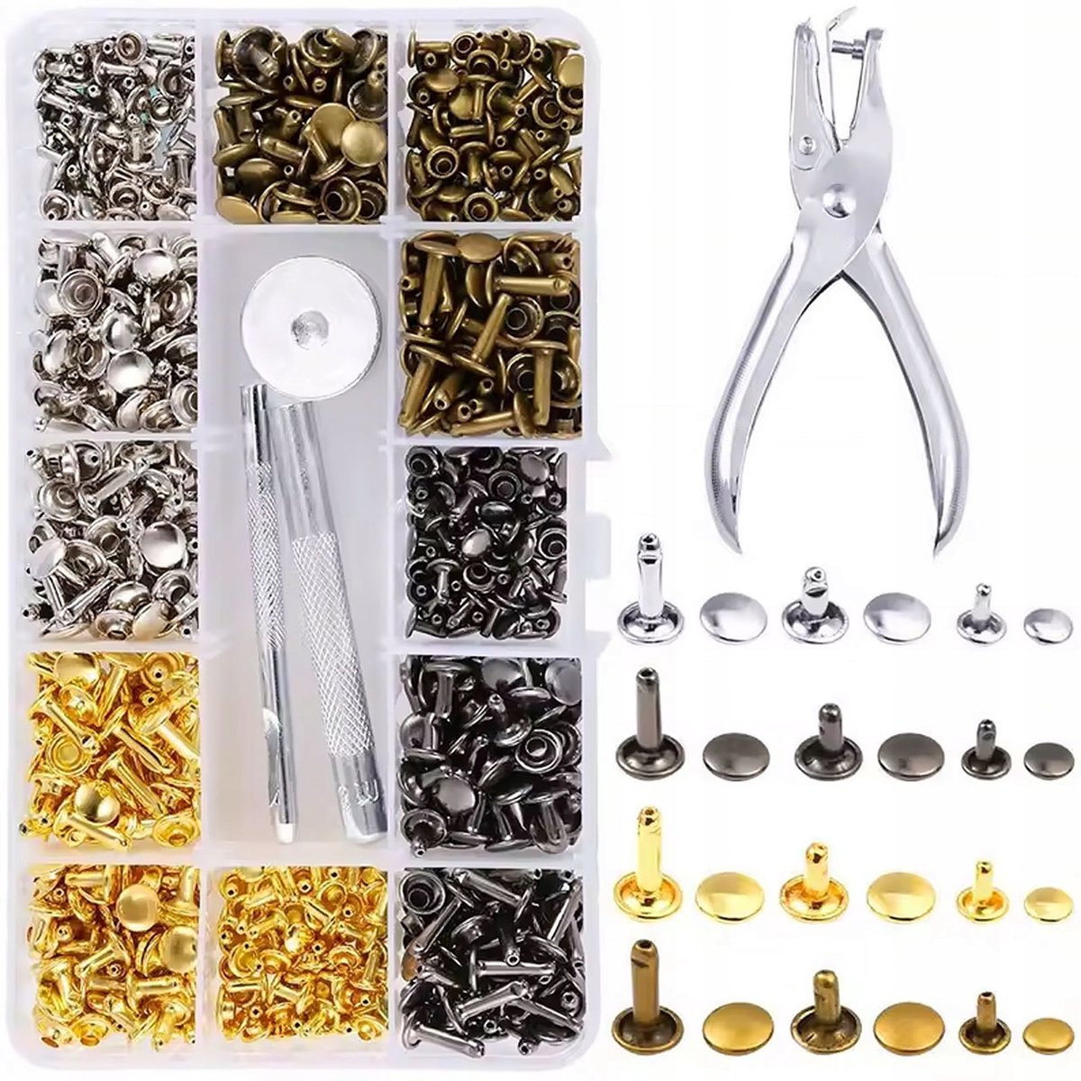 Rosfix FixCraft 480Z - Nieten Set voor Leerbewerking - 480 St, 3 Maten 6/8/12 Mm