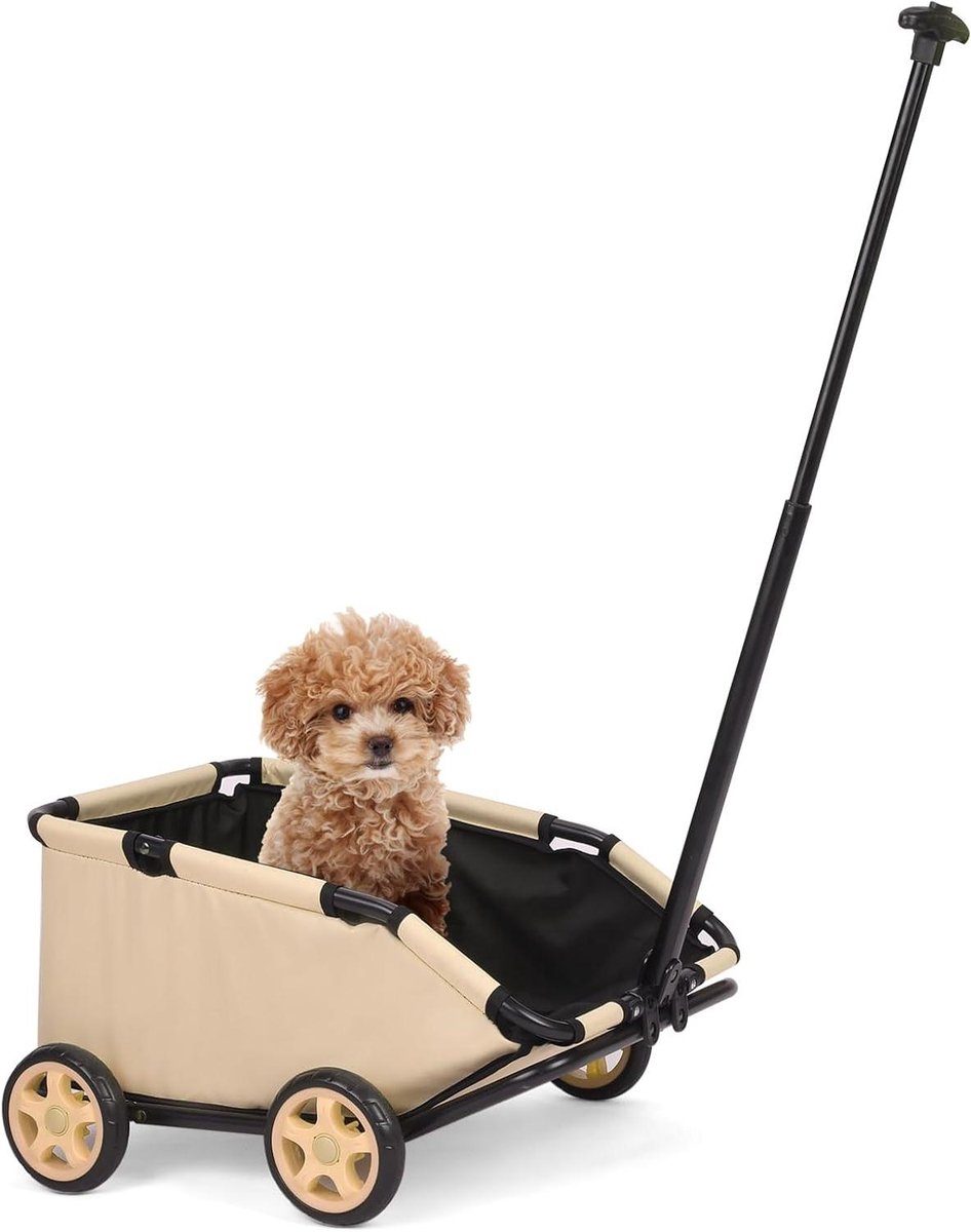 Huisdierwagen - Dierenkar - Buitenactiviteiten met dier - Opvouwbaar en lichtgewicht - 37x14x55 cm - Kaki