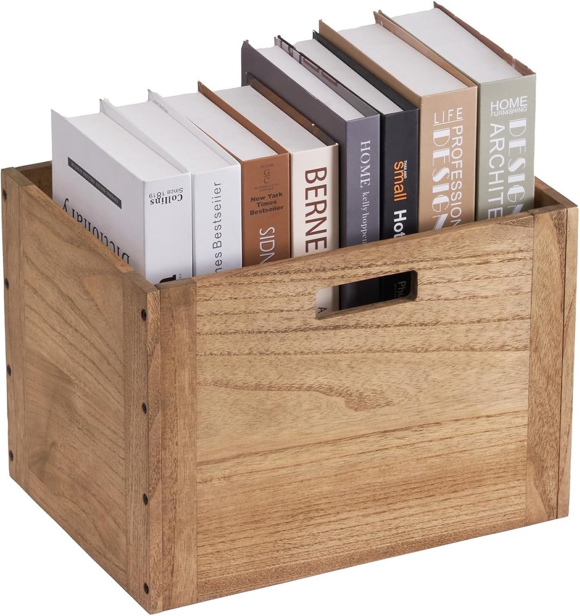Stapelen houten opbergdozen zonder deksel, 26x36x26.2cm, bruin | Ideaal voor boeken, kleding, speelgoed en flexibele opslag in de woonkamer