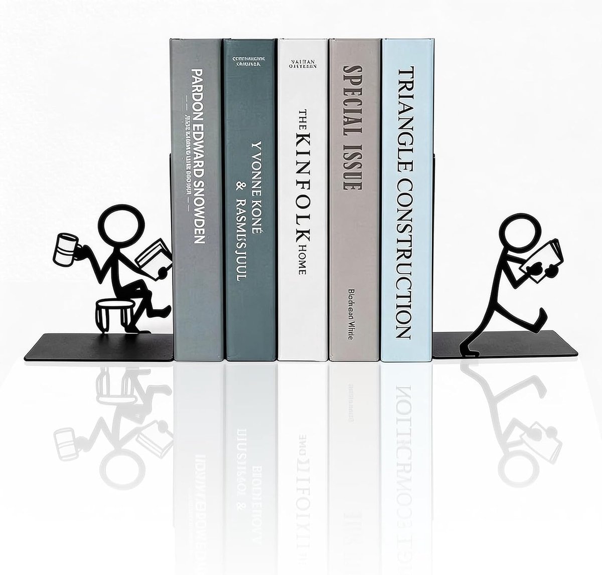 Boekensteunen - Decoratieve Metalen Boekenstopper - 2-delige Set Mensfiguur Design - Modern en Antislip - Geschikt voor Boekenplank Thuis Slaapkamer en Studie - Ideaal Cadeau voor Boekenliefhebbers - 2 Stuks - Zwarte Kleur