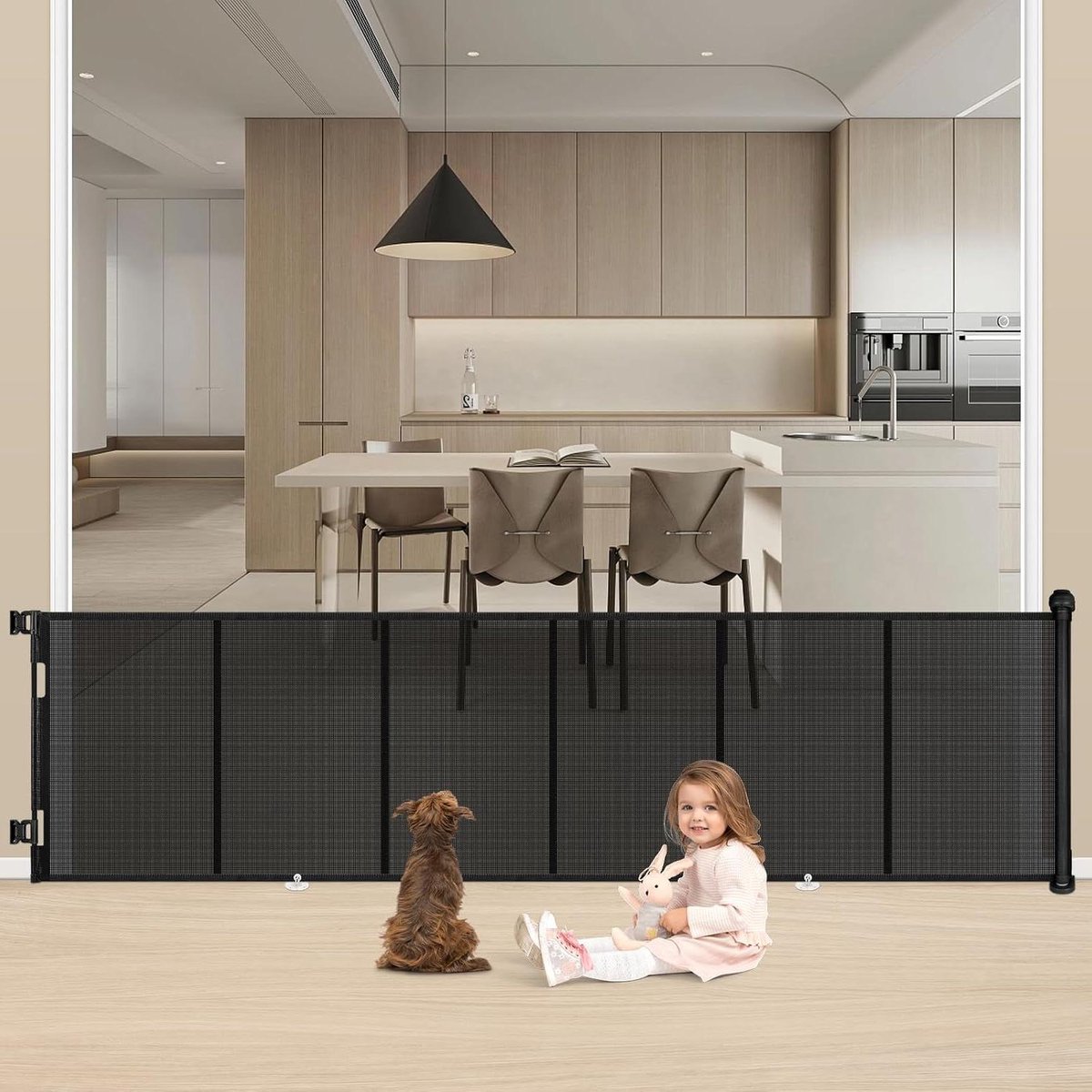 Veiligheidshek Intrekbaar - Babyhek Traphek - Kinderen Beveiligen - Extra Breed Ontwerp - Tot 254 cm - Zwart
