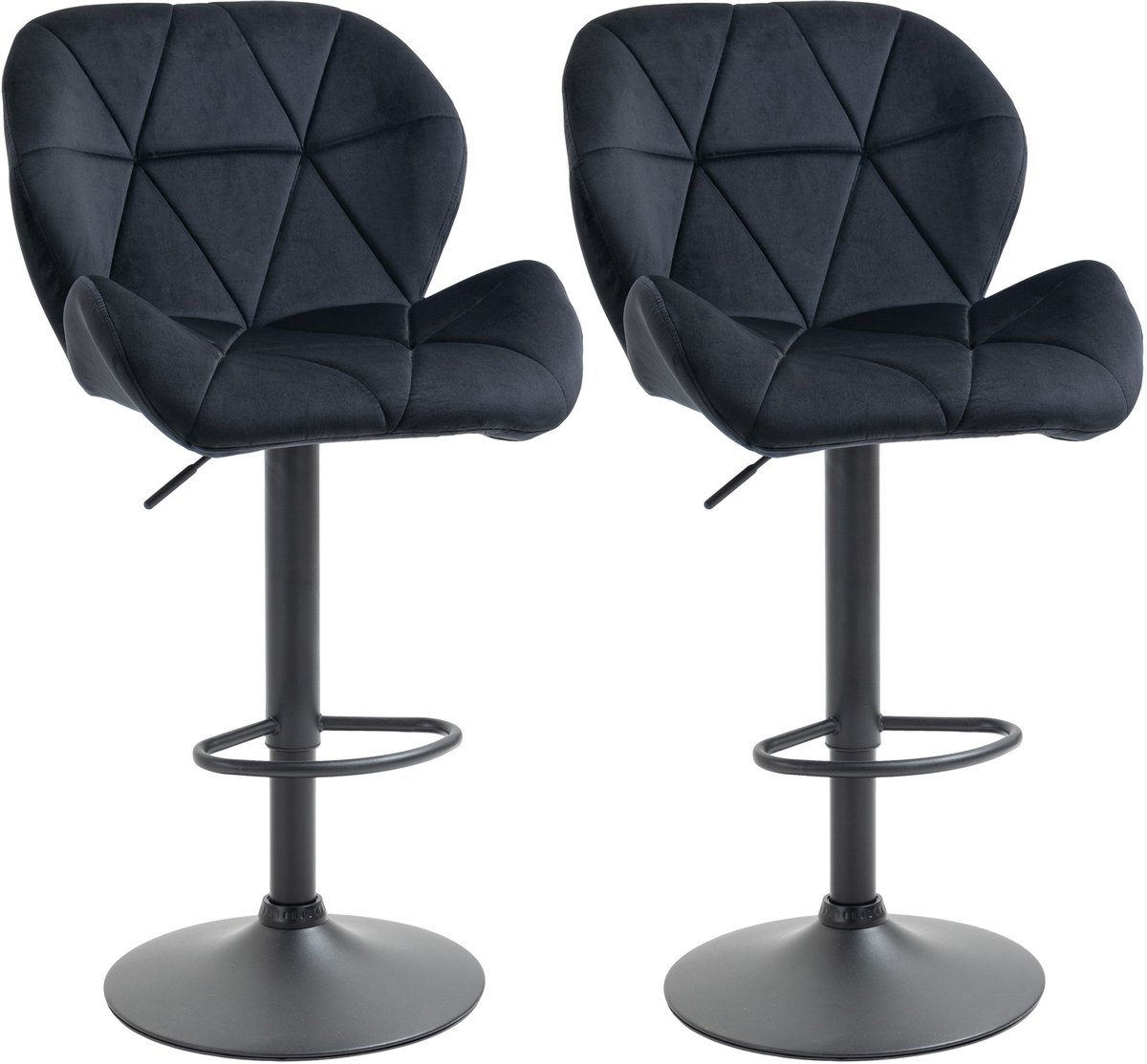 Clruro Barkruk Set van 2 - 51,5 x 57,5 x 93-114,5 cm - 360° Draaibaar - Fluweel Touch - Zwart