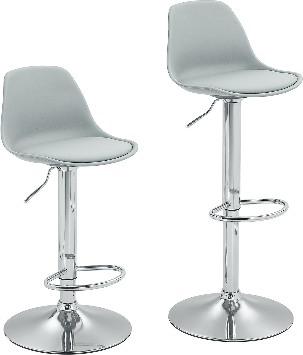 Clruro Barkruk Set van 2 - 42 x 38 x 82-104 cm - 360° Draaibaar - Kunstleer/Staal - Grijs