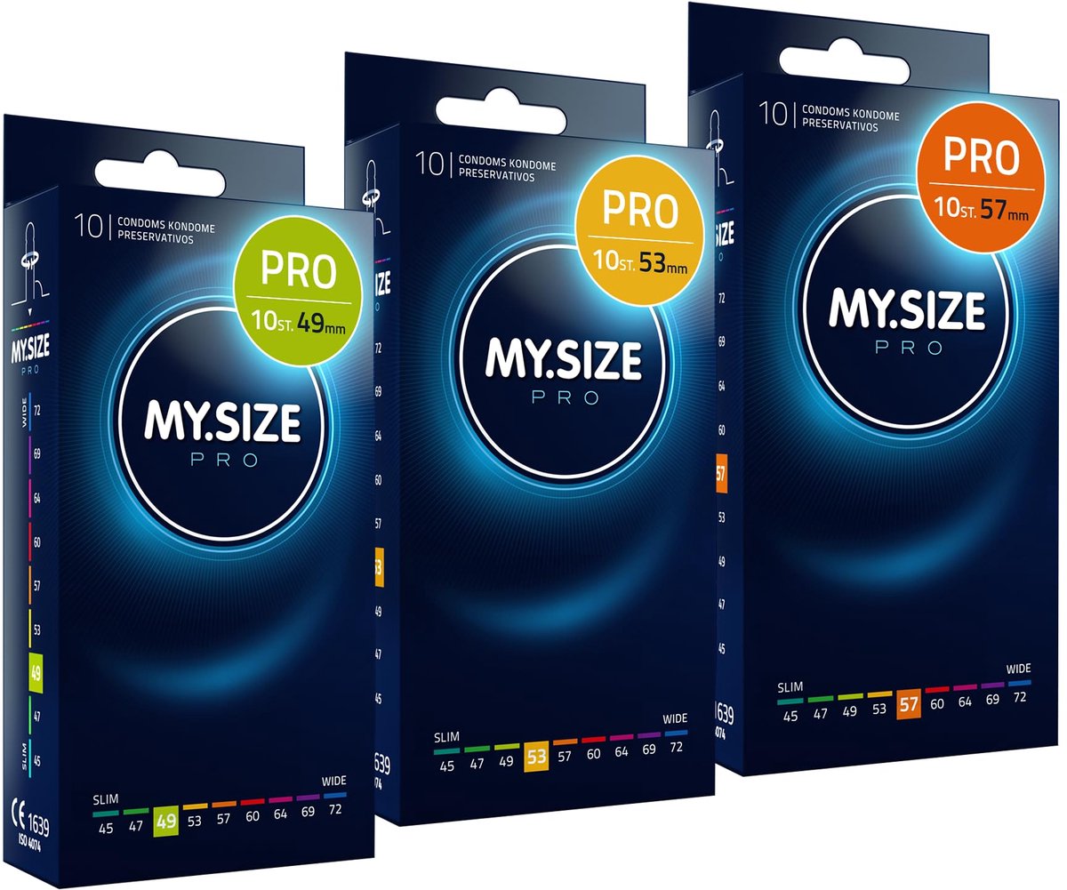 MY.SIZE PRO condoom maat 2,3,4-49,53,57 mm, 3x10 condooms - perfecte pasvorm en een geschikte maat voor iedereen