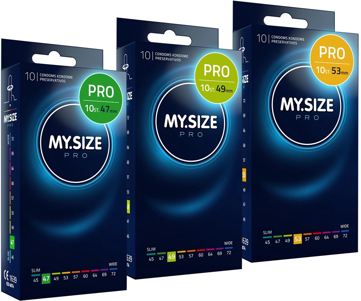 MY.SIZE PRO condoom maat 1,2,3-47,49,53 mm, 3x10 condooms - pasvorm en een geschikte maat voor iedereen