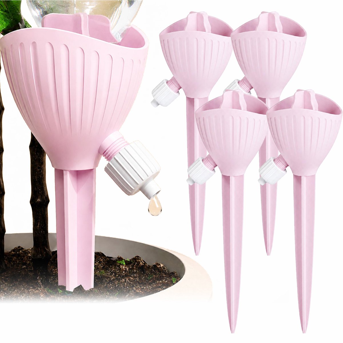 4 Stuks Plantenwaterdruppelaar - Verstelbaar - Verstelbare Plantenwaterdruppelaar – Plantenbewatering voor Kamerplanten, Balkon en Tuin - Automatische Bewatering Met Regelkleppen - Zelfbewaterende Palen – Roze