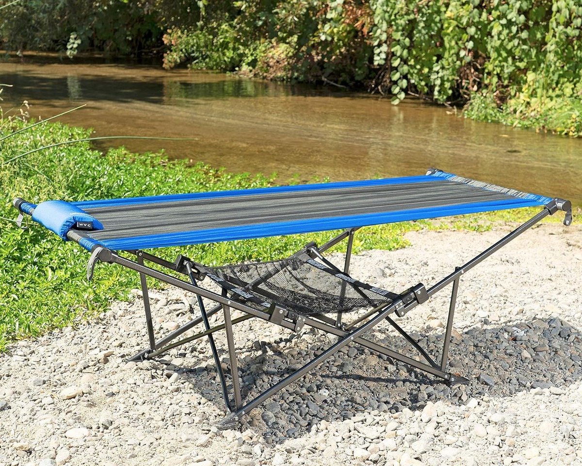 Opvouwbare Hangmat - Draagbare Relaxstoel - Ontspannen Buiten - Snel Opzetbaar Systeem - 250 lbs Gewichtslimiet - Blauw Grijs