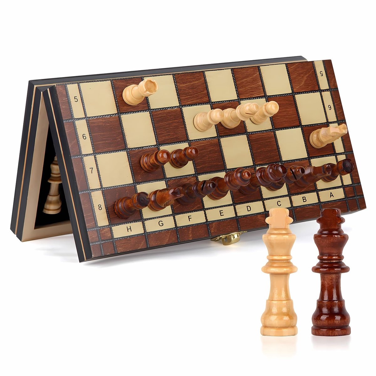 Omgoods - Magnetisch Houten Schaakspel 24 x 24 cm, Opvouwbaar en Ideaal voor Beginners