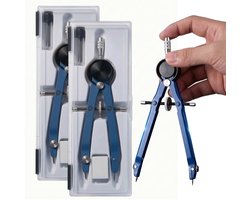 Fokelyi Snelverstelpasser Set - Precisie Schroefdraad Schoolpasser - Professionele Tekenset Met 2 Passers - Inclusief Vulpotloden En Gum - 16.50 x6.50x1.80cm-Diepblauw