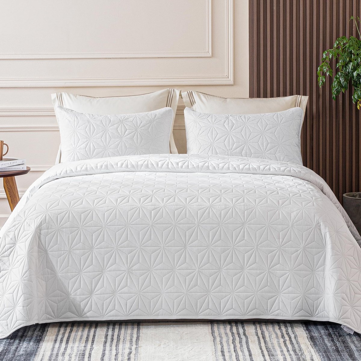 Elzusha - Bedsprei Microvezel met Geometrisch Patroon - Wit 260x280cm met 2 Kussenslopen