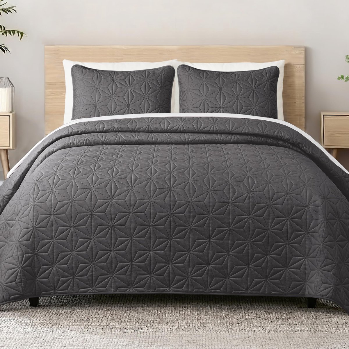Elzusha - Grijze Wafelpatroon Bedsprei 220x240 cm met 2 Kussenslopen - Lichtgewicht Quilt