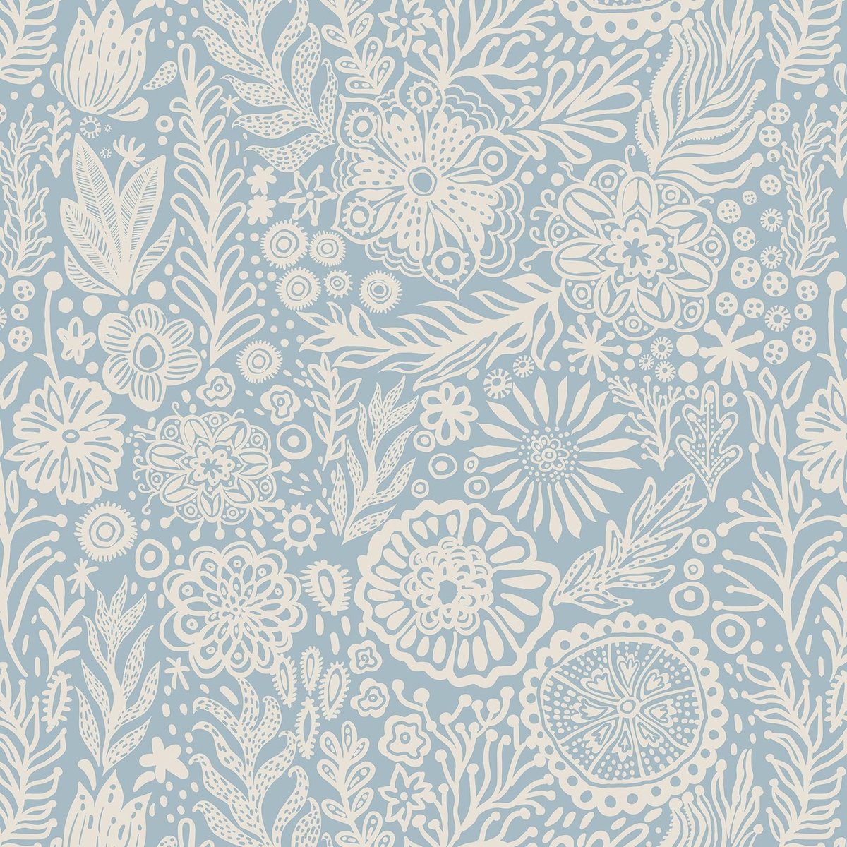 Elzusha - Zelfklevend Behang met Bloemenpatroon - Wit Blauw - 44 cm x 3 m