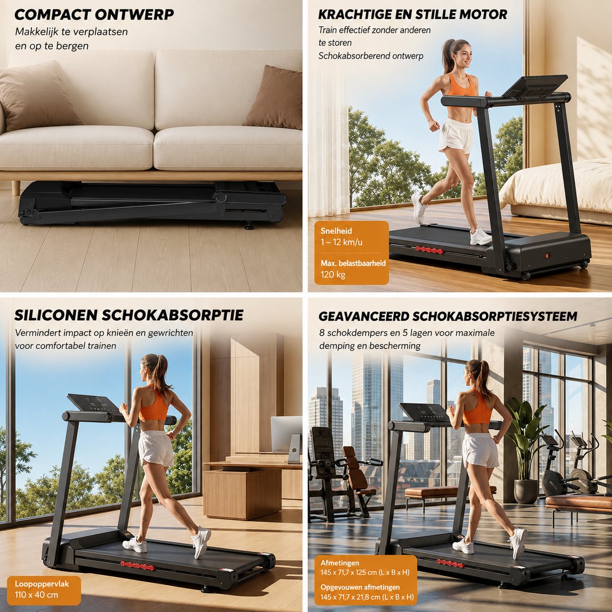 SanaVida - Loopband - Walking Pad - Loopband Inklapbaar - Stille Motor - Slim HD scherm - Tot 16km/u - 18% helling - Max. 150kg