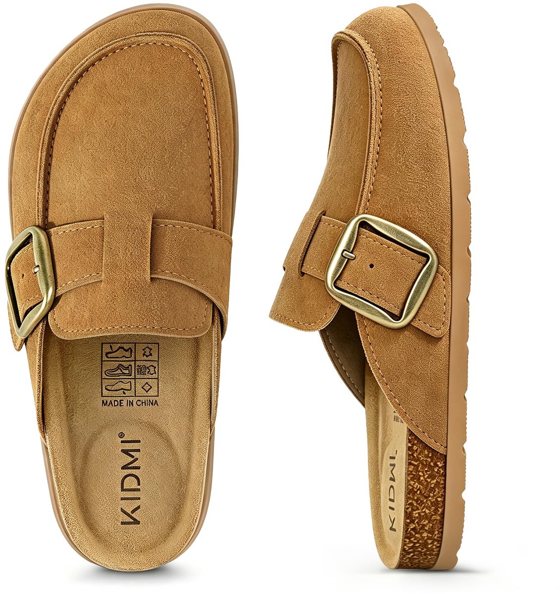 Unisex clogs – Koe suède – Comfort slippers – Met Voetboogsteun-Houten clogs – Kastanje - 39- Geschikt voor een voetlengte van 24,6 cm