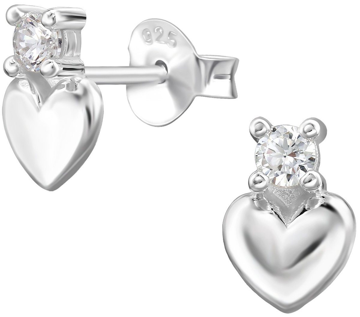 Joy|S - Zilveren hartje oorbellen - 5 x 8 mm - hartje met ronde zirkonia - gepolijst - sterling zilver 925 - hartjes oorknoppen