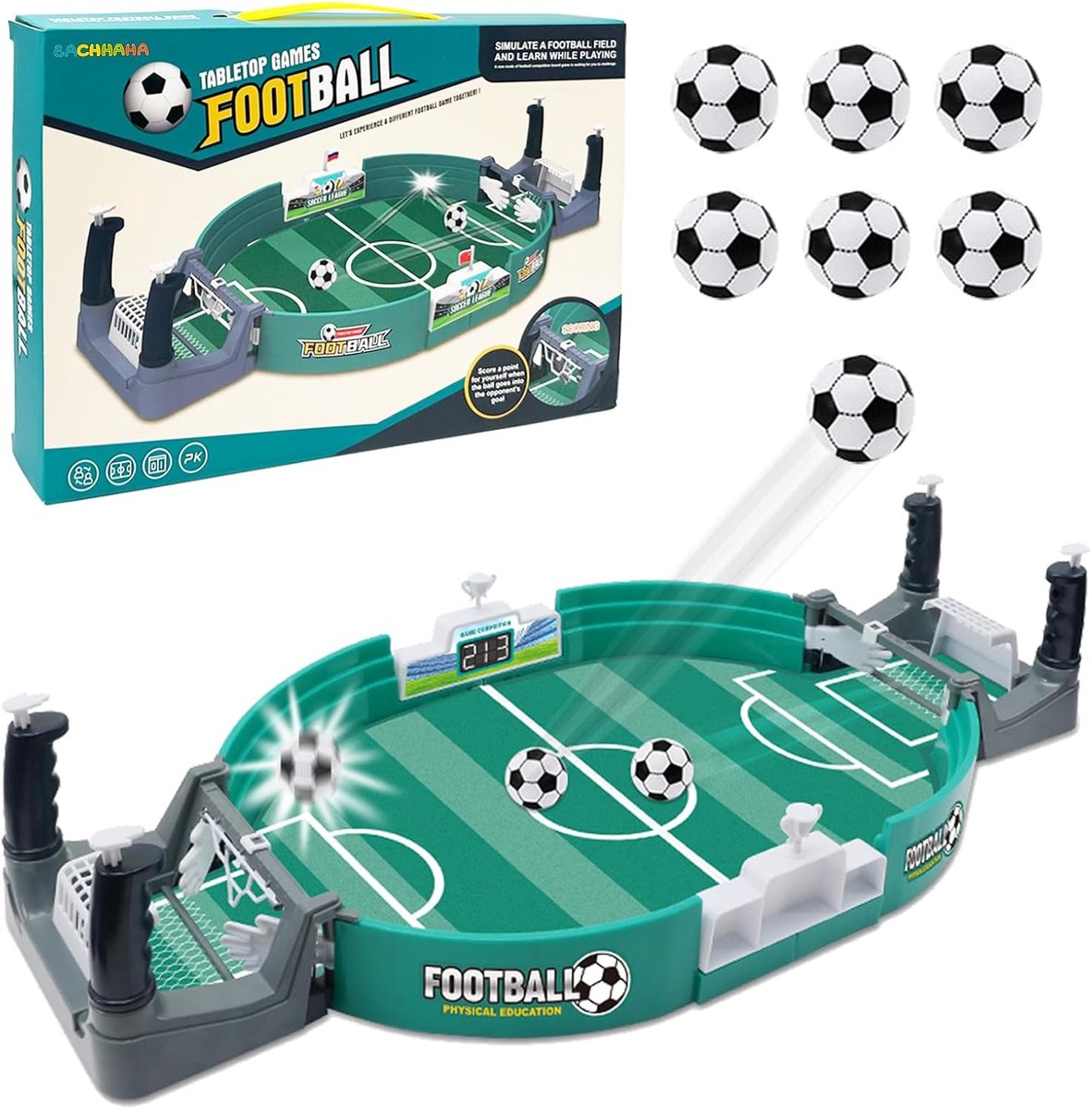 Tafelvoetbal voor Kinderen - Mini Voetbalspel voor 2 Spelers - Inclusief 6 Voetballen - Interactief Familiespel