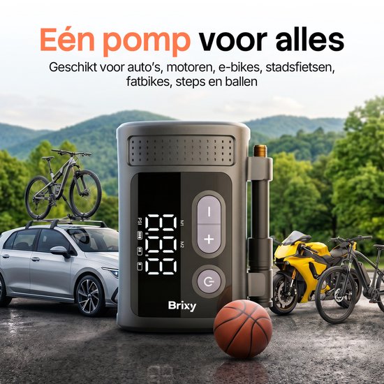 Brixy Elektrische Fietspomp XS - 128 Gram - Draagbaar - Tot 10.34 Bar - Mini Luchtcompressor - Oplaadbaar - Fiets, E-Bike, Scooter & Motor - Zwart van brixy — afbeelding 4