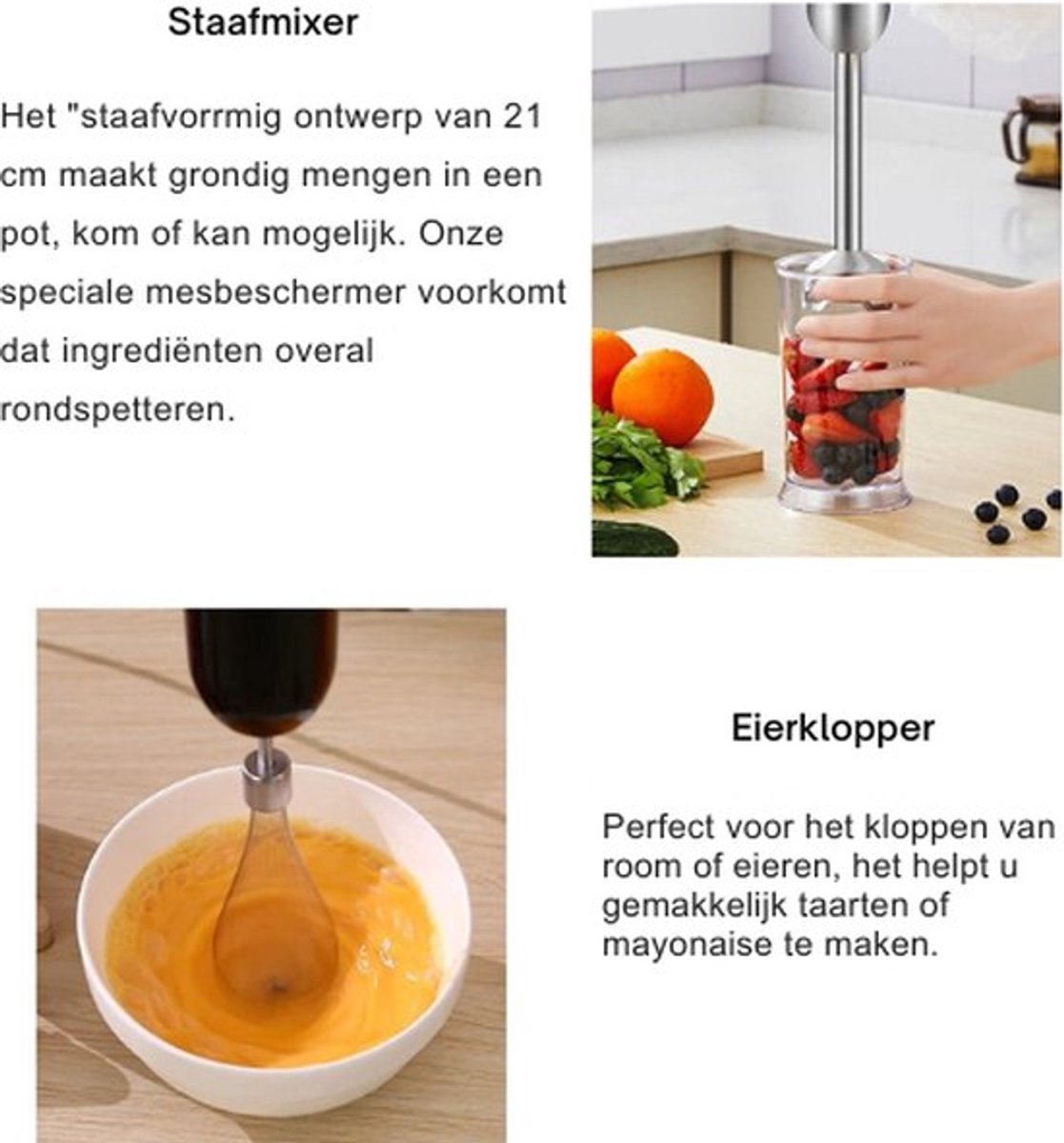Professionele Staafmixer - Set 5-in-1 - Keukenmachine - 1200W - RVS - Incl. Hakmolen - Kom - Eierklopper - Melkopschuimer