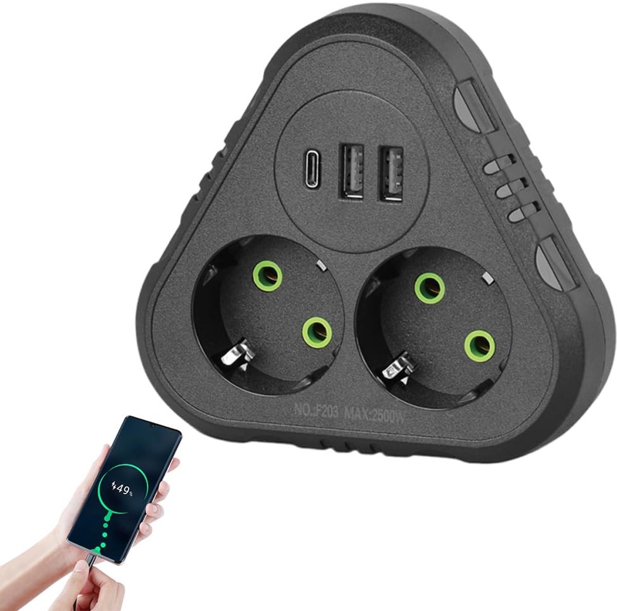 Omgoods - Tafelstopcontact met USB-C en 2 Stopcontacten