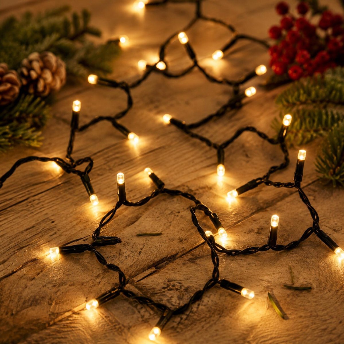 Kerst lichtsnoer 300 cm - 40 led lampjes - warm wit - zwart snoer - kerstverlichting