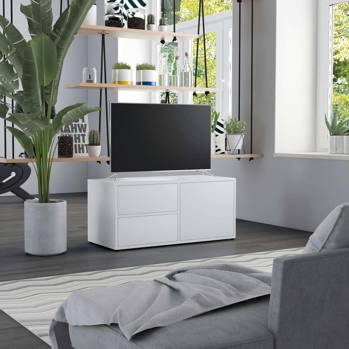 TV-kast - Mediabureau Dressoir - Woonkamer Opbergen - Met Lades en Deurvak - 80 cm - Wit