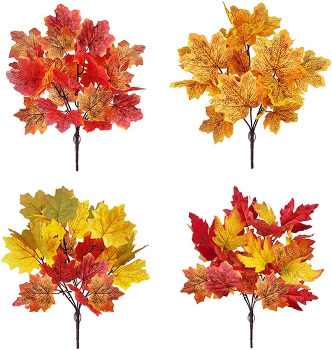 Set van 4 kunstmatige herfstbladeren van esdoorn – ca. 39 cm lang – Kunststof – Herfstdecoratie voor op je bureau – Geschikt voor thuis, hotel, kantoor, bruiloft en tuin