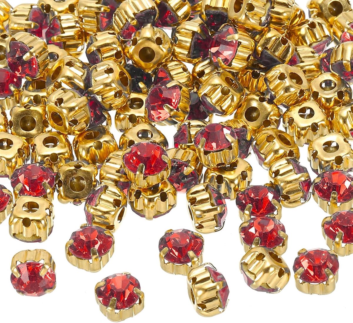 100 Rood 7mm Glas Metalen Flatback Base Bloem Klauw Edelstenen Ambachten Naaien Strass
