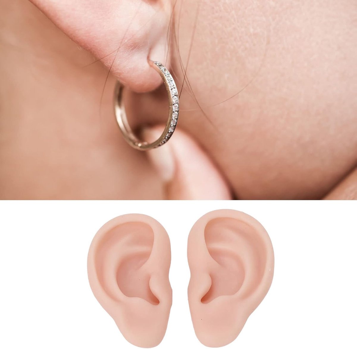 1 Paar Zachte Siliconen Oor Model, Flexibele 1:1 Menselijke Simulatie Display Props Leermiddelen voor Gehoorapparaat Sieraden Oorbellen Piercing Oefening Etalage (Middelgrote