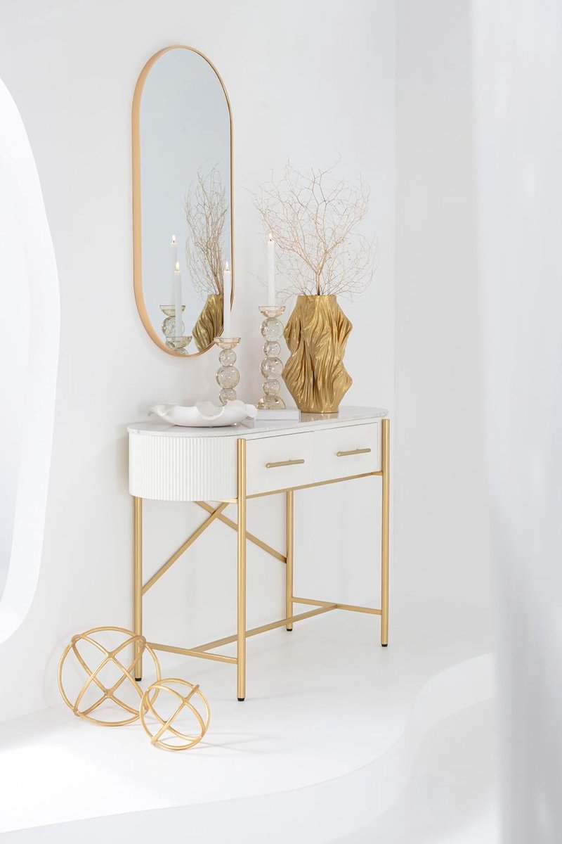 Spiegel Ovaal Grale Glas/Metaal Goud - Wandspiegel 50 x 100 cm