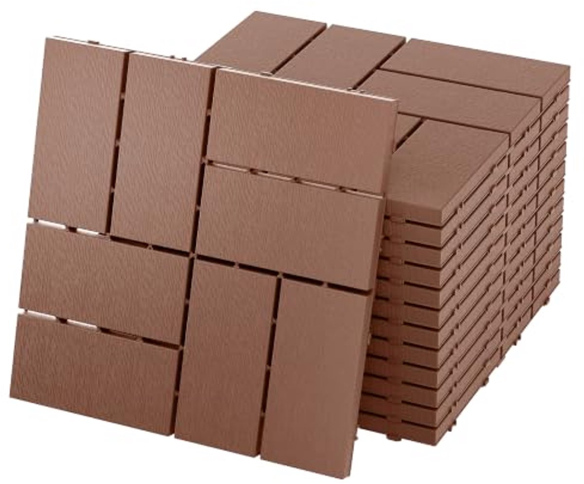 Terrastegels 55 stuks = 5 m², kunststof, balkonvloerbedekking in houtlook, 30 x 30 cm, weerbestendig, balkontegels met kliksysteem, terrasvloer voor balkon, tuin, terras, bruin-rood (type B)